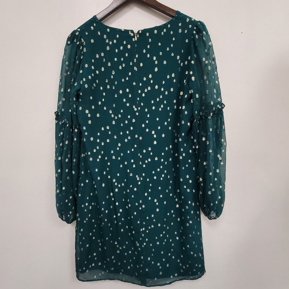 Lilly Pulitzer Womens Cleme Silk Long Sleeve Metallic Circle Dress Size 2 Green - Picture 2 of 10